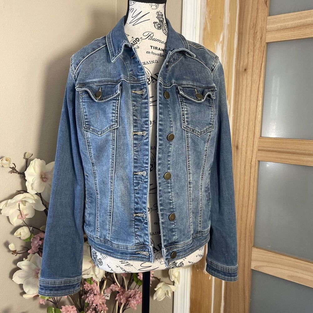 Womens Denim Jean Jacket Button Down Dark Wash Blue Size Medium Westport